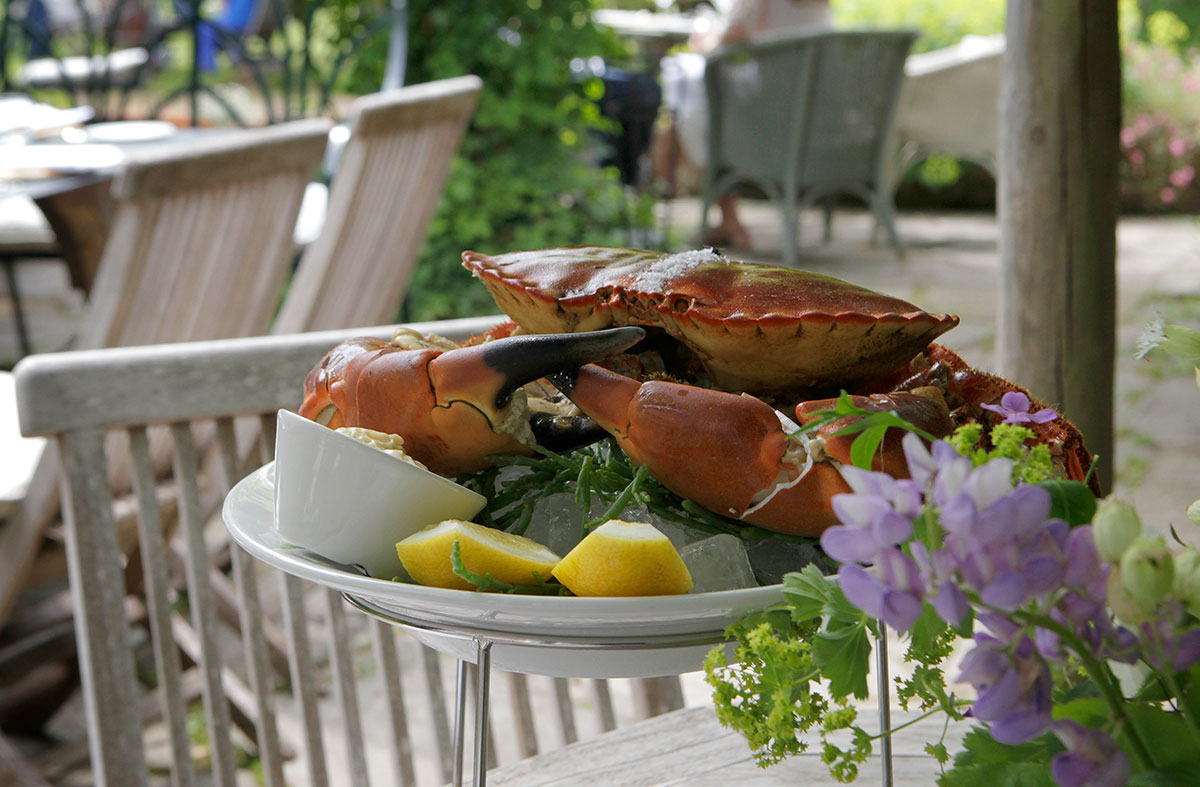 Close up of crab dish on terrace